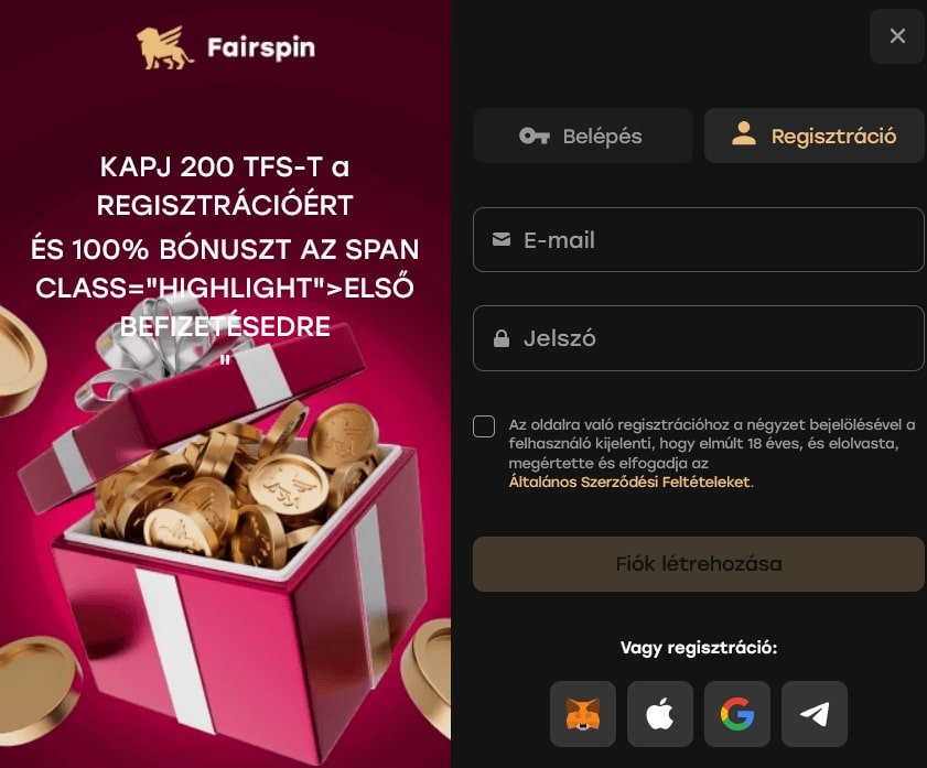 Fairspin Casino Regisztráció