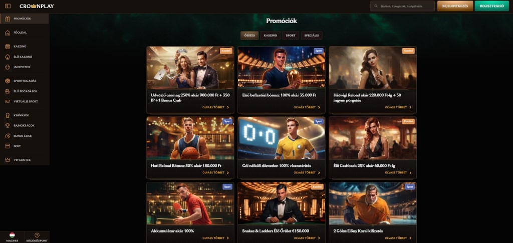 CrownPlay Casino Bónuszok és Promóciók